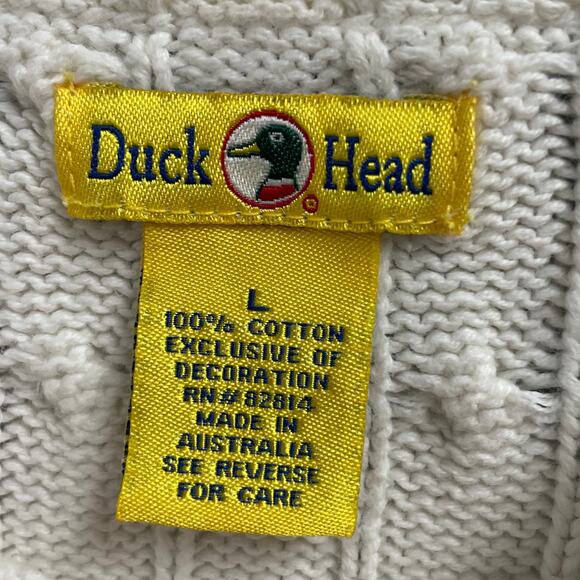 Vintage Duck Head Ivory Cable Knit Sweater Mens Size Large Preppy Casual 90s - Picture 3 of 3
